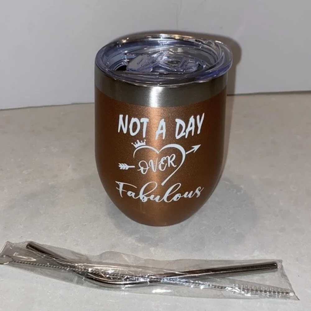 Not a Day Over Fabulous! 4 Pcs Insulated Stainless Steel Tumbler Lid Straw Brush